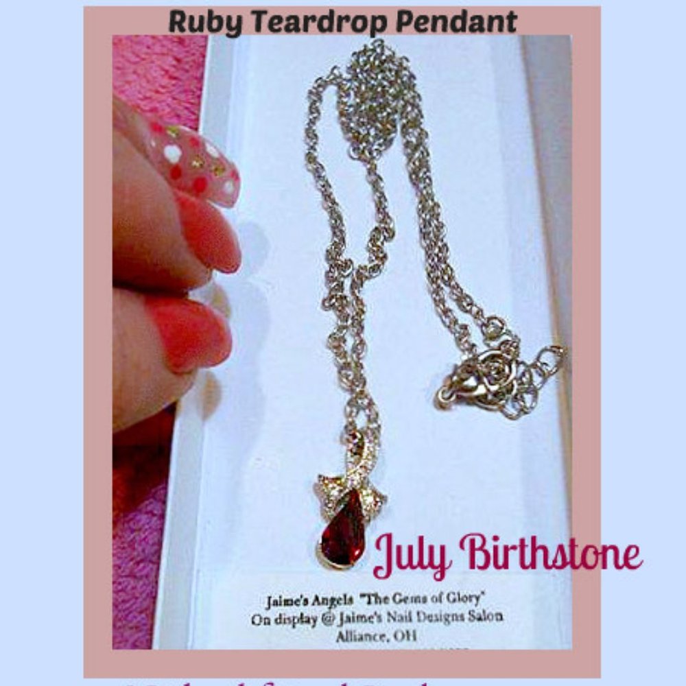 Vintage Ruby & White Crystal Gemstone Teardrop Shaped Pendant - Picture 3 of 5